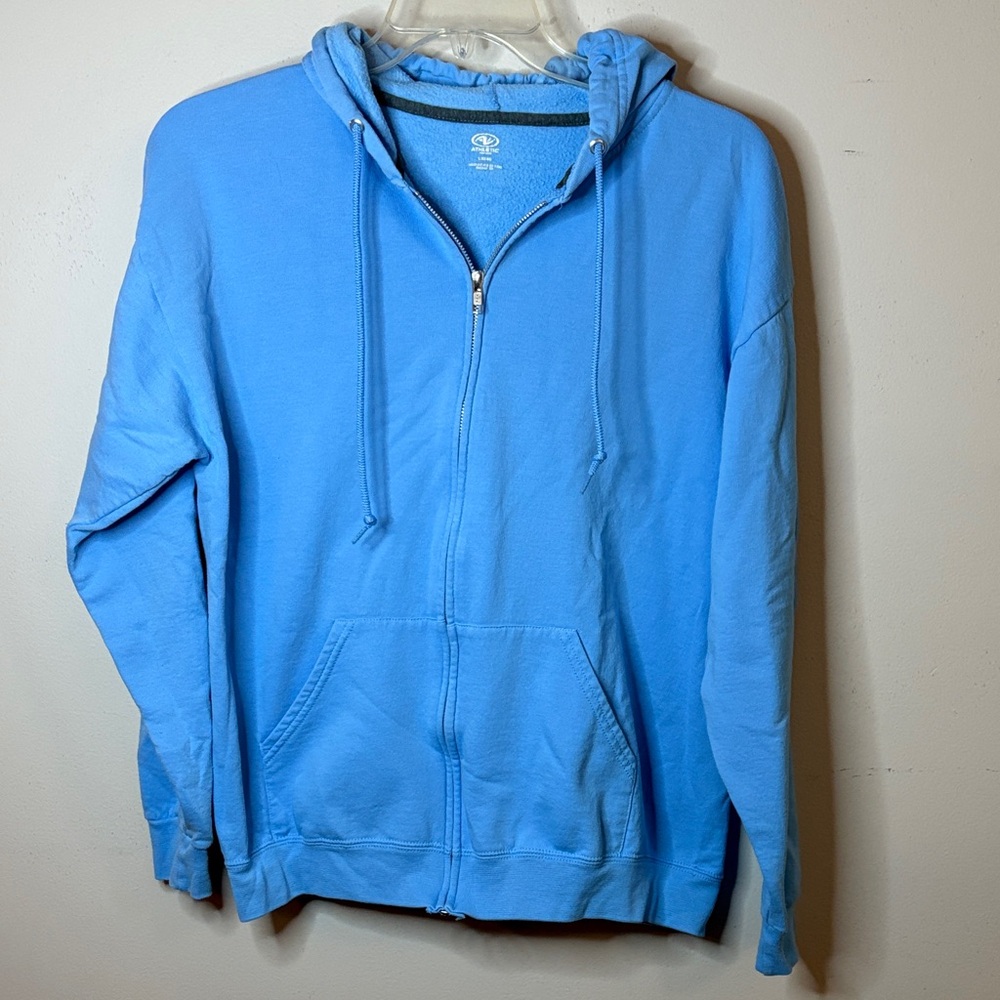 Athletic Works Light Blue Full-Zip Hooded Sweatshirt